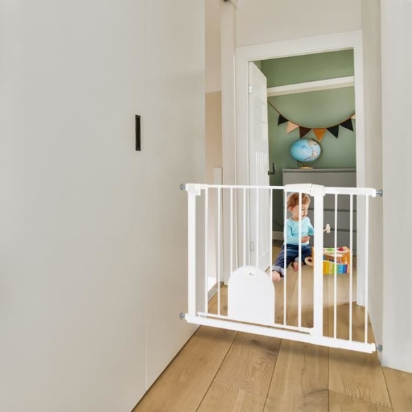 LILIIN trappdörr för barn, ingen borrning, hundsäkerhetsgrind med husdjurslucka (vit, 95-105 cm)