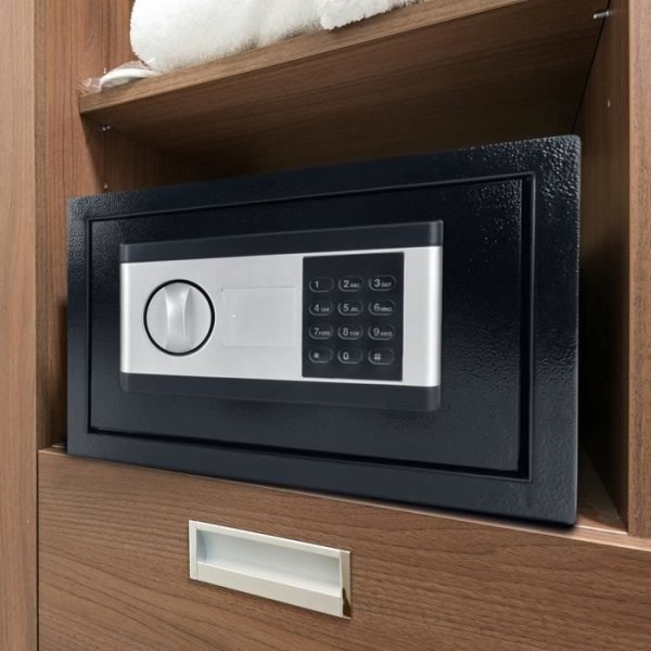 LILIIN 41 x 34 x 33 cm Elektroniskt kassaskåp med nyckel, säkerhetsbox Mini väggskåp för hotell för hem, svart