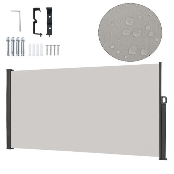 LILIIN Infällbar Privacy Screen Sida Blind Polyester Aluminium Stolpe för Trädgårdsterrass, 160x300cm, Ljusgrå