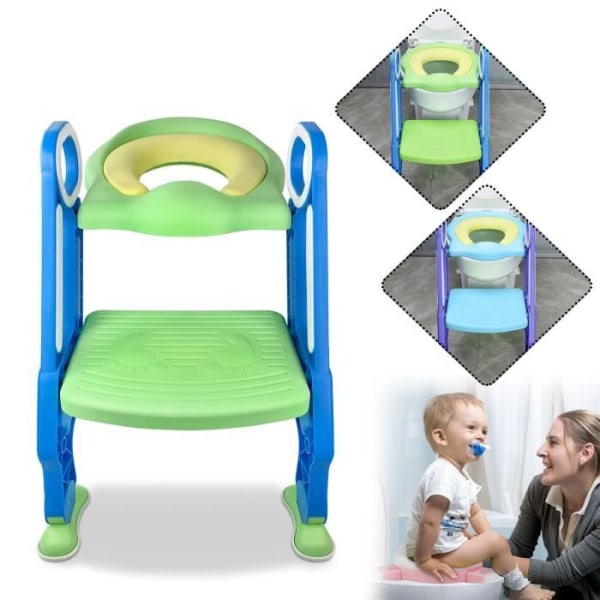 LILIIN hopfällbar barntoalett Steppall, blågrön, 2 nivåer, komforthandtag, halkfri säkerhet, toalettreducerare