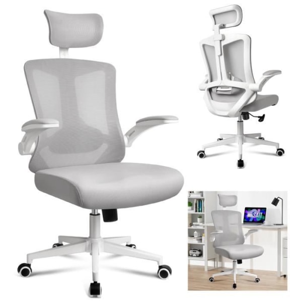 LILIIN kontorsstol, ergonomisk på hjul, justerbar höjd, svankstöd justerbart ryggstöd, maxvikt 150 kg (grå)