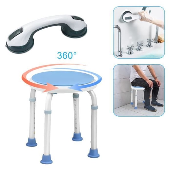 LILIIN 360° svängbar duschpall med sugkoppsstyre, för äldre, gravida kvinnor