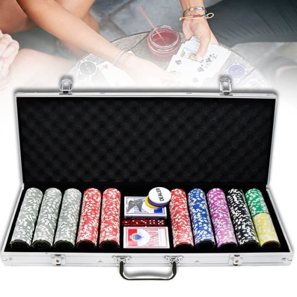 LILIIN Nash Poker Set, Clay Poker Chips 500 PCS, Texas Holdem Poker Case, Deluxe Poker Box, Silver