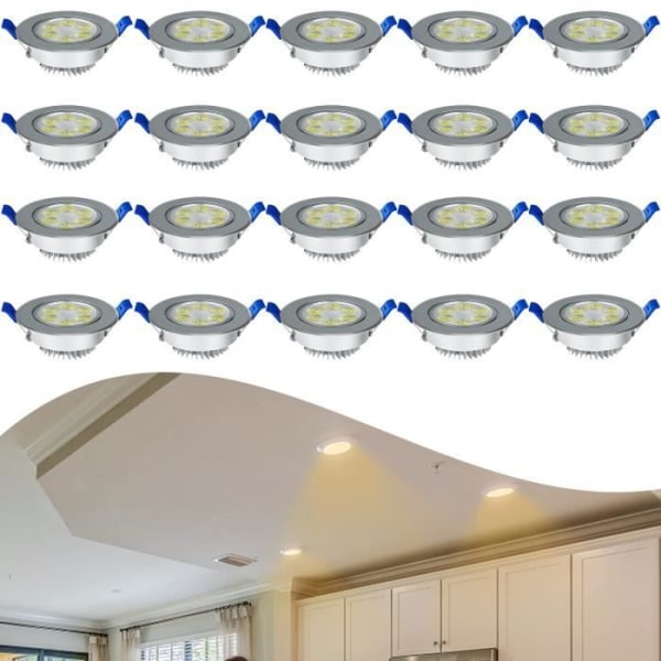 LILIIN Set med 20 LED-infällda spotlights 3 W för badrum, sovrum och kök - 20x3W, varmvit