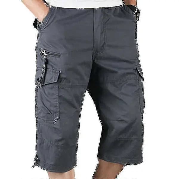 Herr 3/4 Långa Elastiska Shorts Midja Cargo Combat Trekvartsbyxor Mörkgrå 2XL Dark Grey 2XL