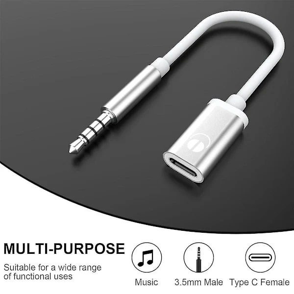 3,5 mm han til Type C hun lydkabel, analog lydstik hovedtelefonadapter til MP3-afspiller