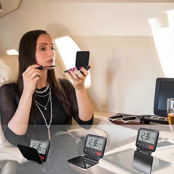 Fällbar Digital Reseväckarklocka Fällbar Sängklocka Med Snooze-funktion Svart