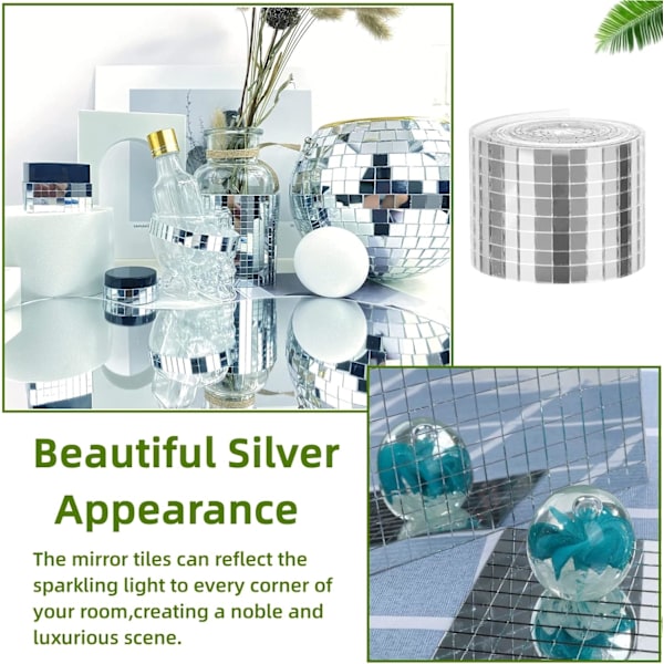 2-pakkaus Mosaiikkipeili Laattatarrat Itseliimautuva Mini neliömäinen lasipeili Discoball DIY Käsityökoriste Seinäpeili Keittiö Kylpyhuone 5 x 5 mm Hopea