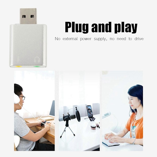 7.1-kanals extern USB 2.0 till 3,5 mm stereo ljudkort mikrofonadapter högtalare (silver)