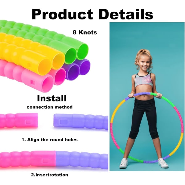 Taitettava Hula Hoop -rengas lapsille - irrotettava ja säädettävä, ihanteellinen tanssiin, urheiluun, uimiseen, lemmikkieläinten koulutukseen, painonpudotukseen ja kuntoiluun 2 kpl