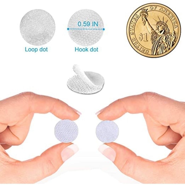1000 st självhäftande kardborreband för barn, runda, för tidig utbildning, nylon, självhäftande, stansade, vita, tysta, 10 mm