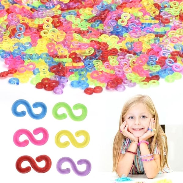 1000 stk Loom Bands S-klips - Fargerike gummibandsforbindelser