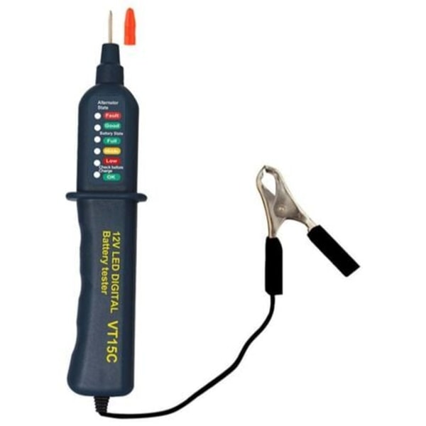 TS-Bilbatteritestare - 12 volt - Med LED-indikator och krokodilklämma