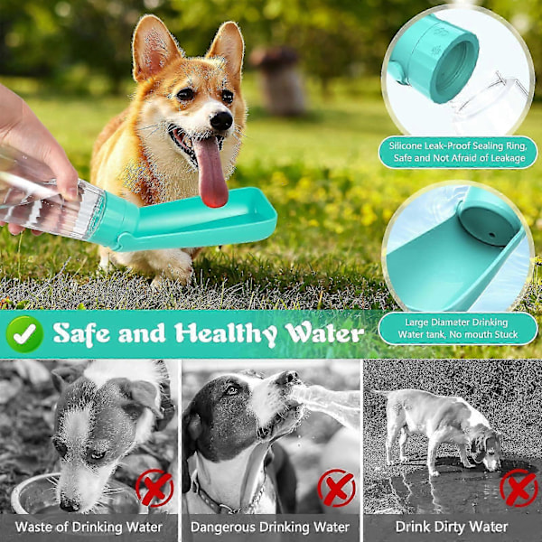 550 ml Bærbar Vandflaske til Kæledyr, 150° Foldbar, Roterende Vandlåsfunktion, Hundedrikkeflaske til Vandring, Rejser, Camping