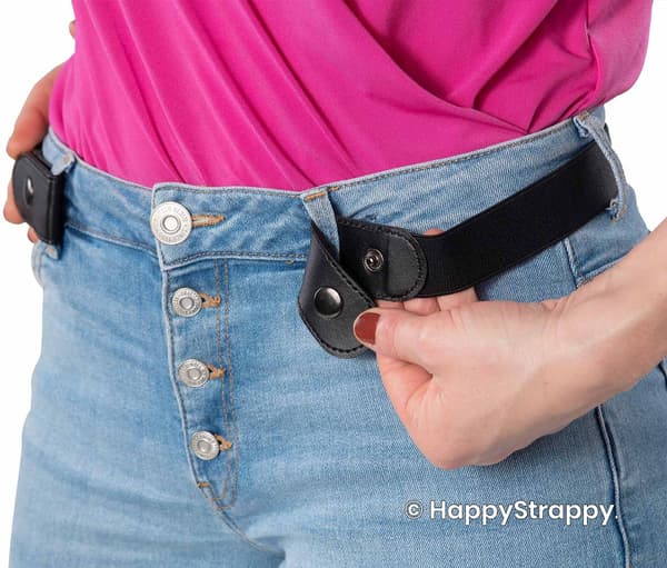 HappyStrappy Spenneløst Elastisk Belte for Kvinner og Menn, Usynlig Justerbart Stretch Midjebelte, Ingen Spennekomfort, Svart