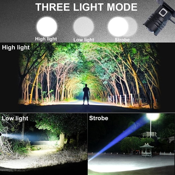 LED-otsalamppu, ladattava, 90 000 lumenin superkirkas otsalamppu