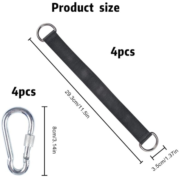 4 Piece Suspension Strap Set with D-Rings for Garden Swing or Hammock