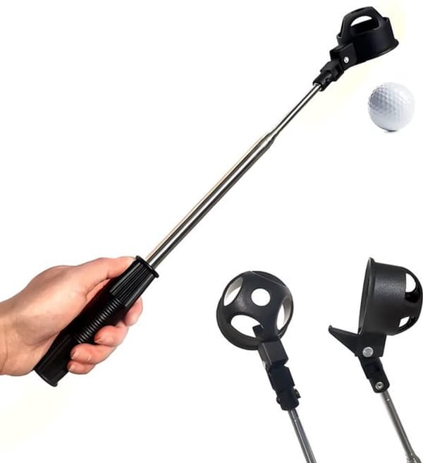 Golfboldopsamler Teleskopisk Skaft i Rustfrit Stål med Automatisk Låse-Opsamlingskop til Golfspillere Banebrug Sort