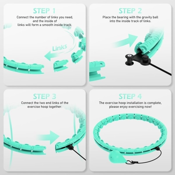 Vektet Hula Hoop med 26 lenker (15 cm) for voksnes vekttap Infinity Hoop Plus Size Smart Treningsutstyr for kvinner Blå