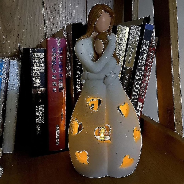 Kramar mor dotter figurer med led ljus skulpterad ljushållare