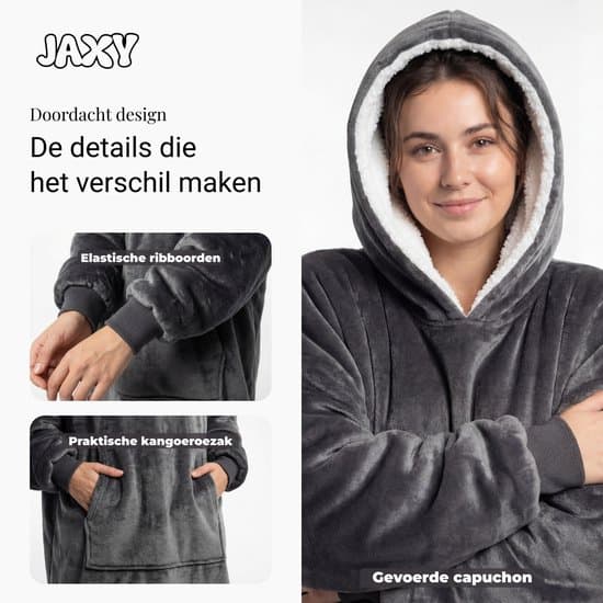 JAXY Overdimensjonert Brukbar Teppehettegenser, Sherpafleece Fôret med Store Lommer, Én Størrelse Gave til Menn Kvinner, Grå
