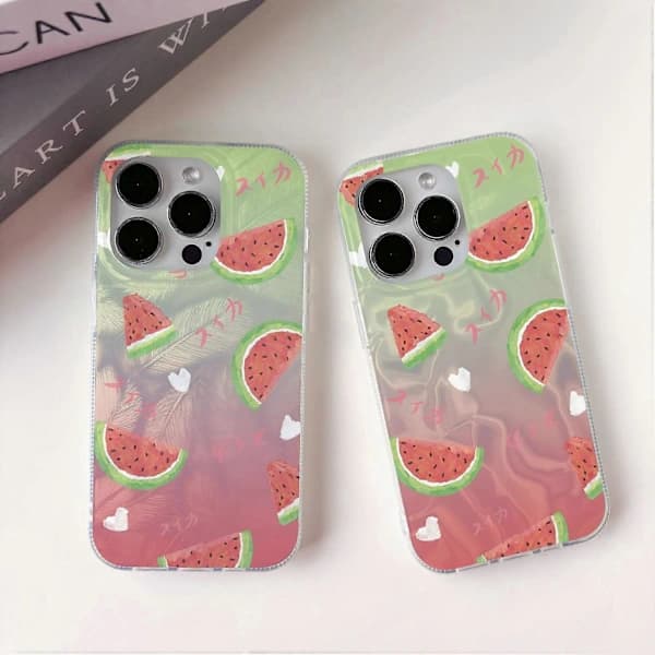 Deksel for iPhone 15 Pro, Stilig IMD Vannmelonmønster PC+TPU Mobilskall