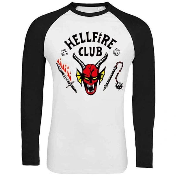 [RM]Stranger Things Hellfire Club Raglan Sweatshirt | Rødt Dæmonlogo | Sorte & Hvide Ærmer CB01 M CB01 CB01 M CB01 M