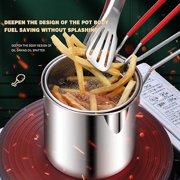 Friteuse Frityrkoker med Kurv 304 Rustfritt Stål Robust Multifunksjonell
