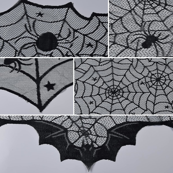 Black Spider Web Halloween Bordsduk Spetsdekor (1st, svart)
