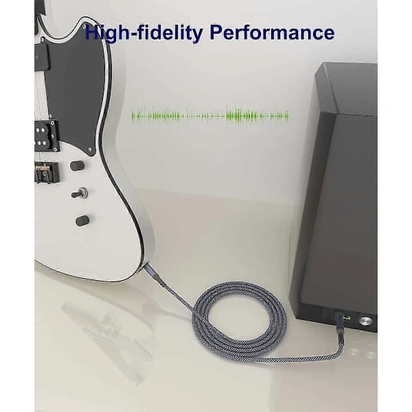 Elebase 1/4 \" TRS Instrumentkabel 3m 2-pack, Rak 3.5 till 6.5 Hane Stereoljud Interconnect Kabel för Elgitarr, Bas, Keyboard, Mixer