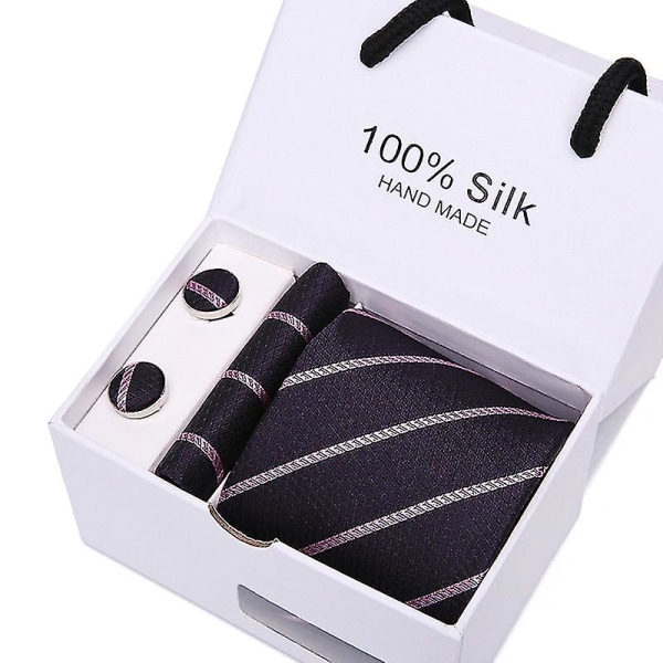 Slipsar för män set om 5, bröllopspresent slips kostym slips+fyrkantig + manschettknappar*2 + presentask