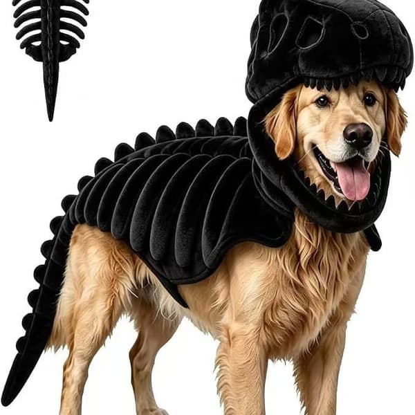 Dinosaur Skeleton Costume for Pets - Creative Halloween Outfit 35cm 35cm White [Cat Design]