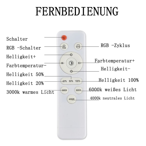 RGB LED taklampe, 24 W taklampe dimmbar med fjernkontroll, 3000 K
