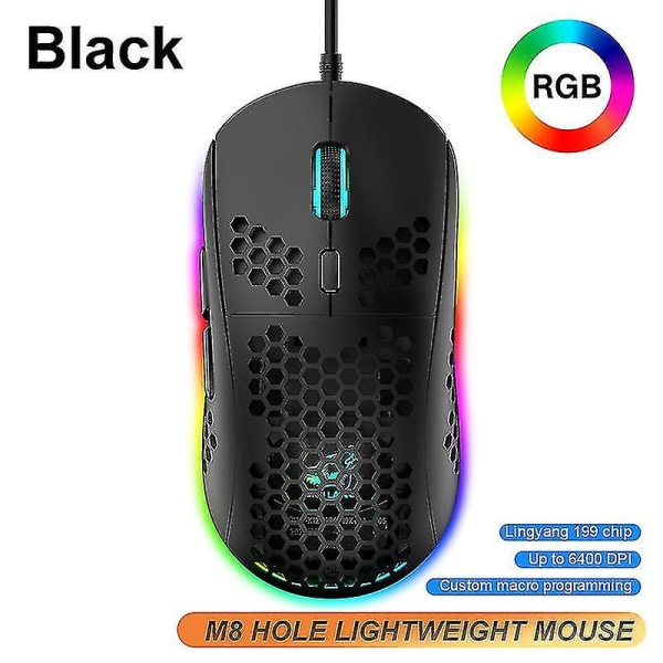 Gamingmus, Honeycomb Hollow Design Ergonomisk trådbunden mus med bakgrundsbelysning,rgb gamingmus black