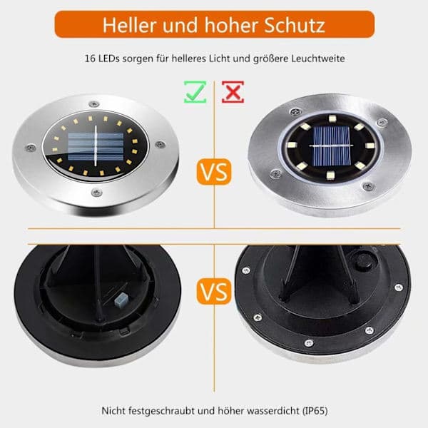 Solcellelamper for hage, 6-pakning, 16 LED-lamper