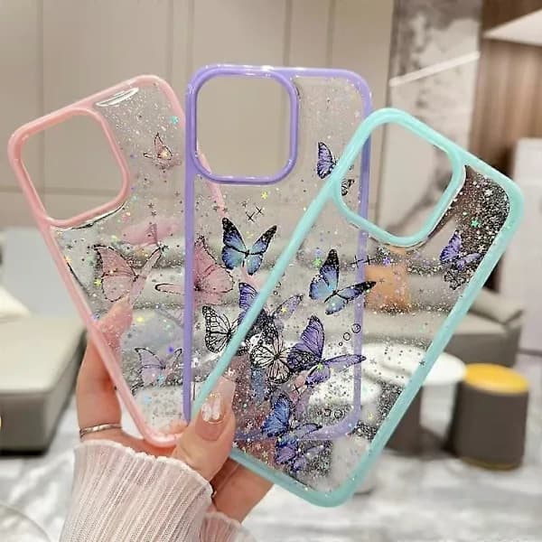 Glitteri Perhonen TPU Puhelinkotelo iPhone 16:lle