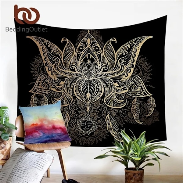 BeddingOutlet Lotus Tapestry Blomma Bohemisk Väggbonad Bohemisk Tryckt Mikrofiber Tyg Heminredning Överkast 2 Storlekar T200601
