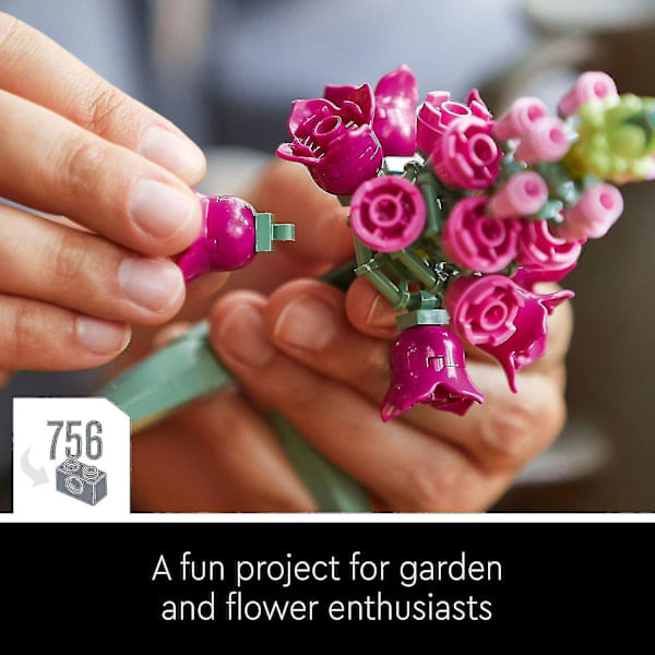 Byggeklossbukett - Kunstige blomster og roser, dekorativt hjeminnredning, gaver til ham og henne 10280 [dB]