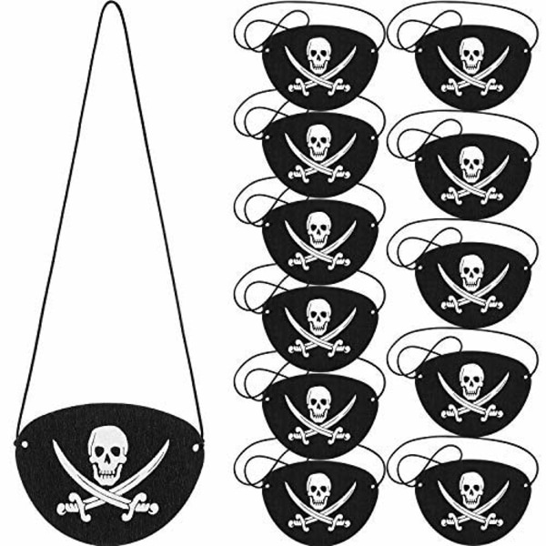 2 st Piratögonlappar svart filt Enöga skalle Kapten ögonlappar för Pirate Theme Party