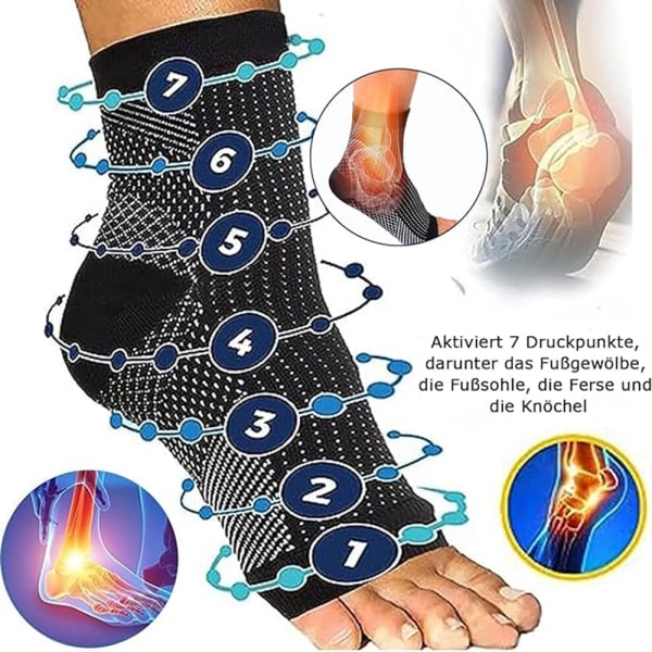 2 par ortopediske kompresjonsstrømper, kompresjonsstrømper for hælsporre og plantar fasciitt, nevropati ankelstøtte, for hevelse, plantar