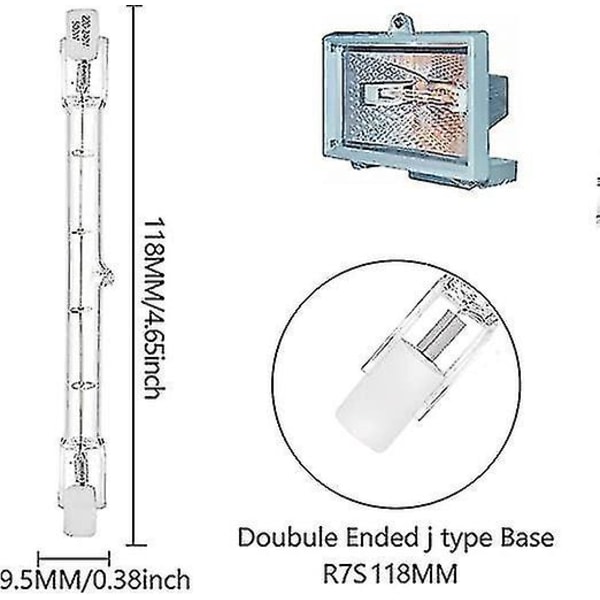 5 stk 500W R7s Lineær Halogen Spotlight J118 500W Dobbelt Endet Sikkerhedslampe 118mm Længde - yuyu