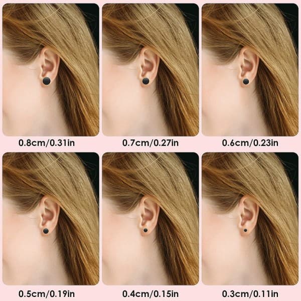 6 par sorte rustfri stål øreringe, unisex, runde, flade stiftøreringe til mænd og kvinder (3 mm - 8 mm), rustfrit stål