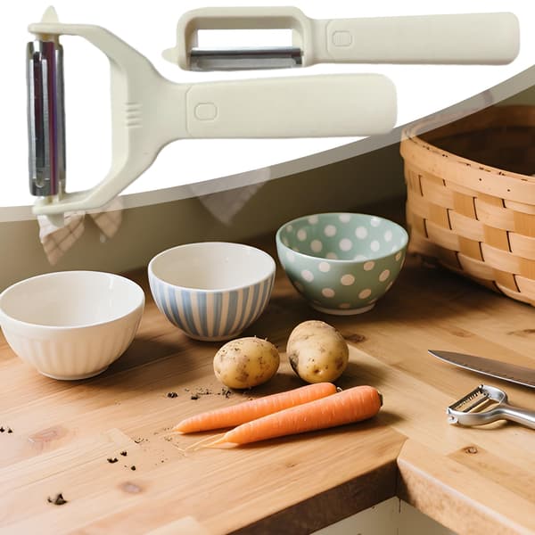 2-delt grøntsagsskrællersæt i rustfrit stål til kartofler, æbler og gulerødder (beige) Two-piece set: [Paneler + Shredder]