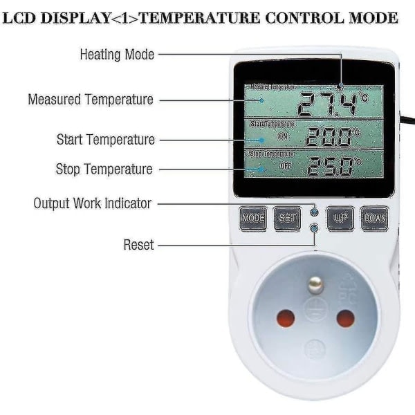 Digital / Värme Kylning Termostatuttag LCD temperaturregulator, 230v För växthus Temperaturregulator/terrariumtermostat (uttag)