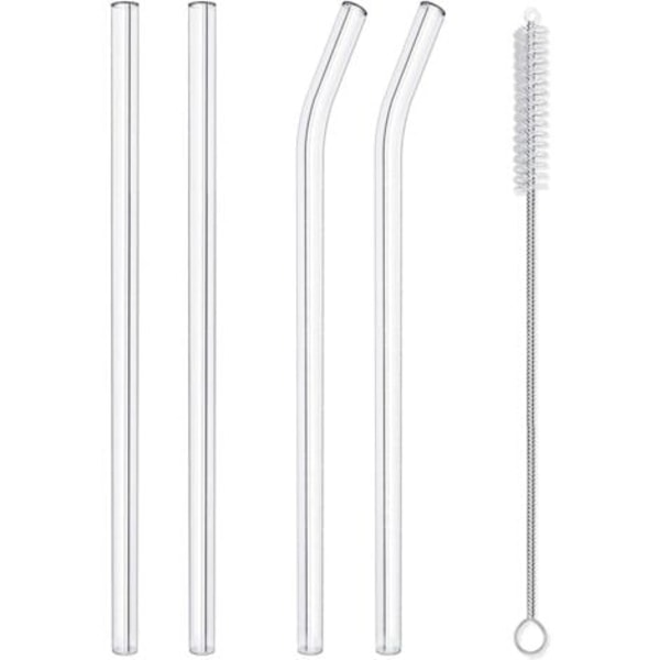 Återanvändbara sugrör i glas, 4-pack dricksugrör med rengöringsborste, 10\" x 10 mm, diskmaskinsäkra