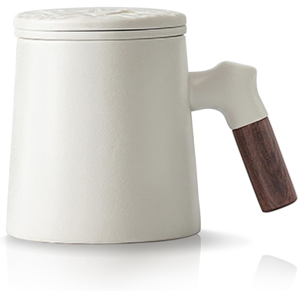 Blå og hvide tekopper med træhåndtag Keramisk tekop med si og låg Krus til brygning af løse teblade
