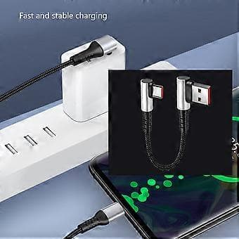 90 Degree Angle 480 Mbps Nylon USB to Type C Fast Charging and Data Transfer Power Cable 0.25m 0.25m single elbow