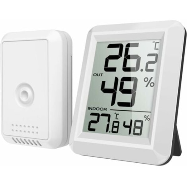 Indendørs og udendørs termometer, termometer hygrometer med udendørs probe, trådløst digitalt termometer hygrometer med stort LCD-display, ℃/℉ skift,