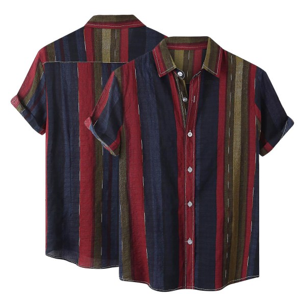 Kortärmad herrskjorta med printed Red XXL