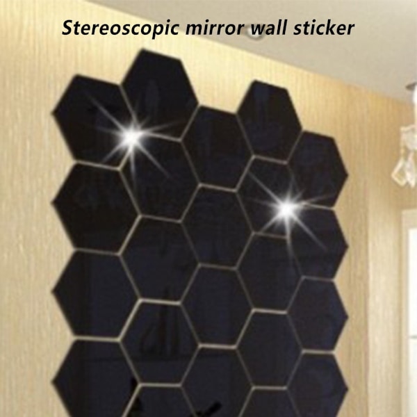 12 kpl/setti 3D peili kuusikulmio irrotettava seinätarra sisustus taide DIY - Musta - 46x40x23mm Musta 46x40x23mm